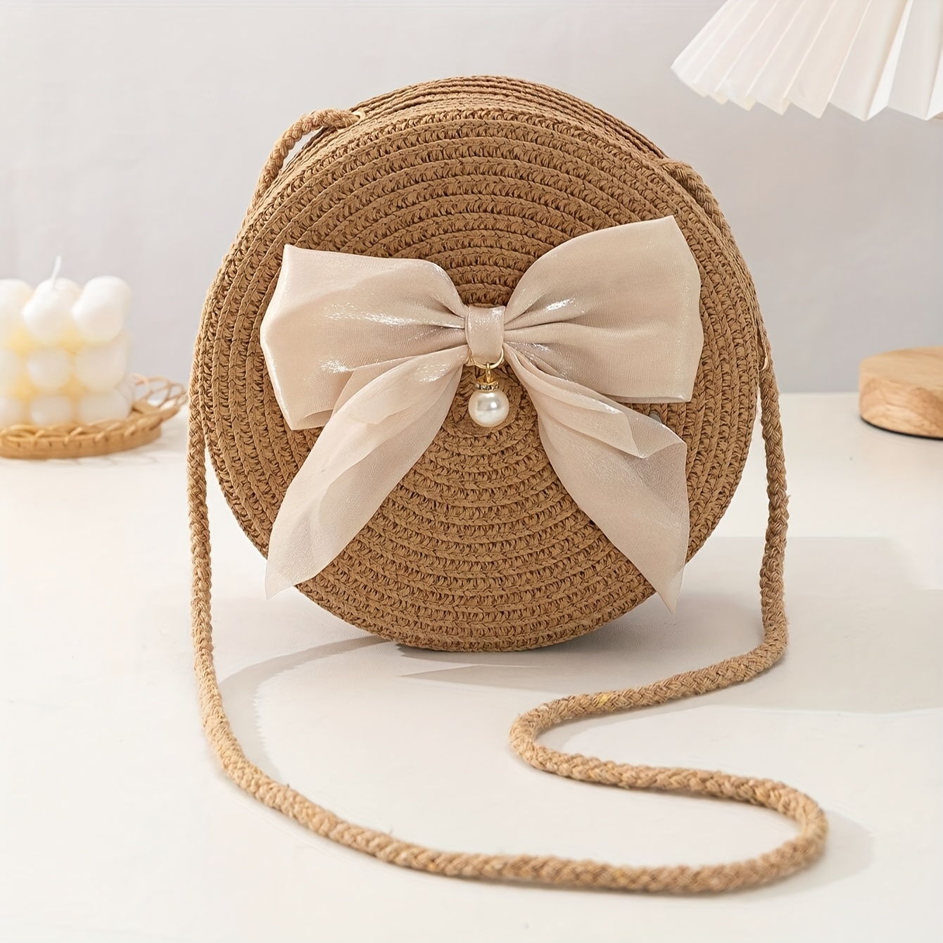 Interior Design Elegant - Elegante bolso cruzado de paja redondo